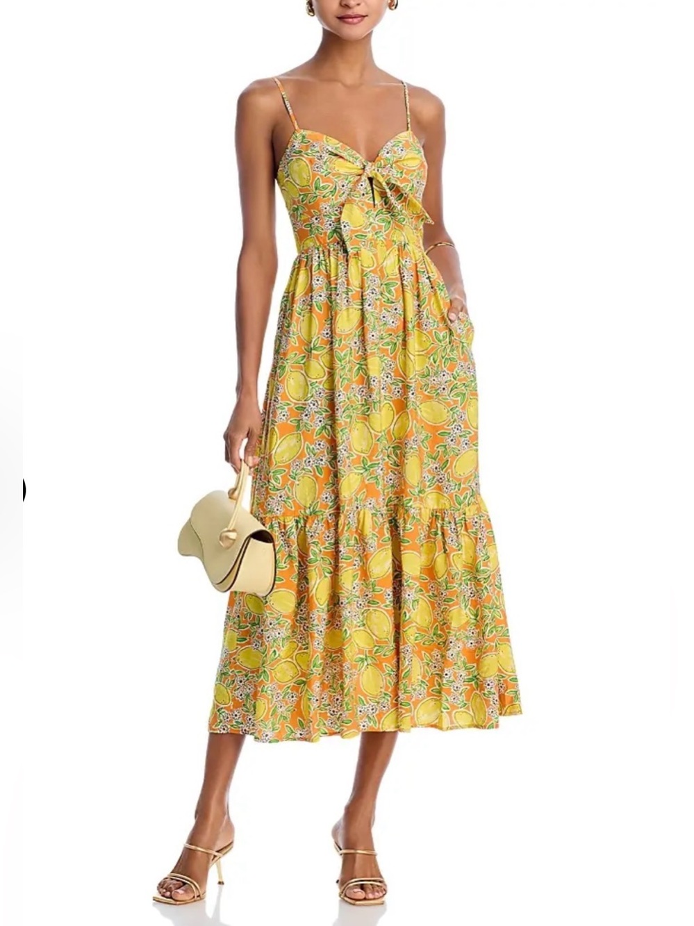 Aqua Orange and Yellow Lemon-Print Maxi Dress